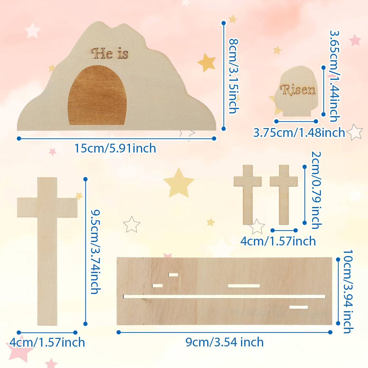Blueweenly wooden crosses and stones 12-pack for Sunday school activities.