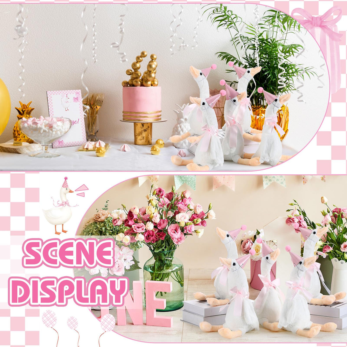 Blueweenly wooden table decor piece anchors the party display.