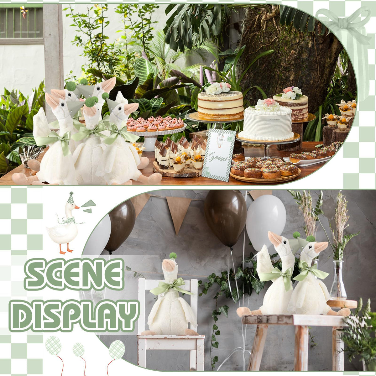 Blueweenly wooden table decor piece anchors the centerpiece display.