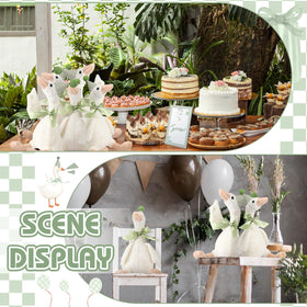 Blueweenly wooden table decor piece anchors the centerpiece display.