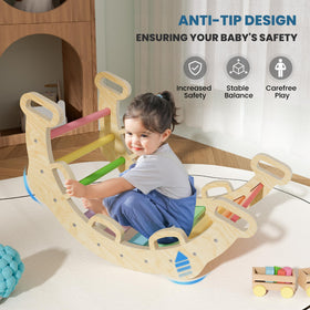 BlueWood foldable Pikler triangle saved space, ideal for small rooms and easy storage.