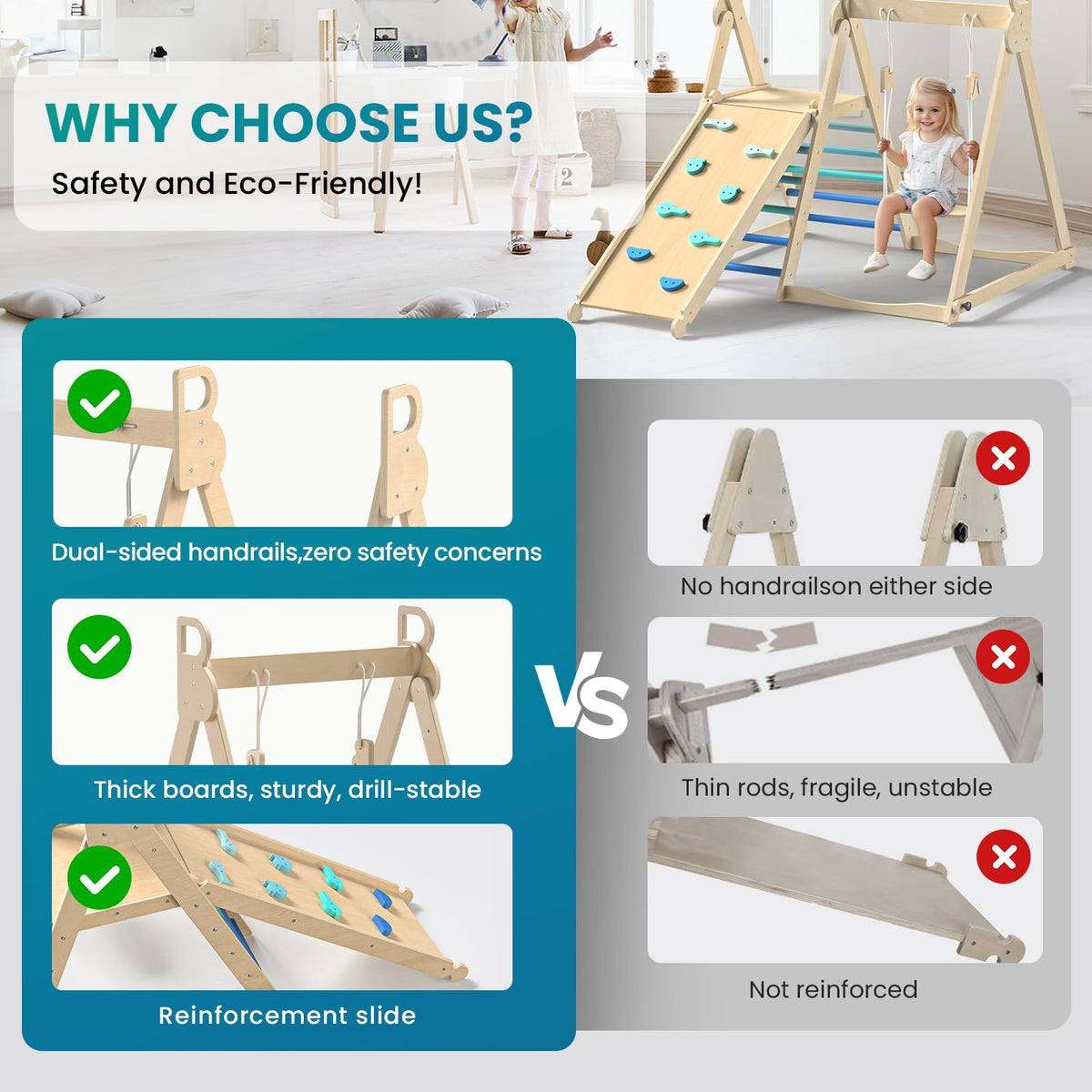 BlueWood non-toxic finish promoting healthy, worry-free indoor play.