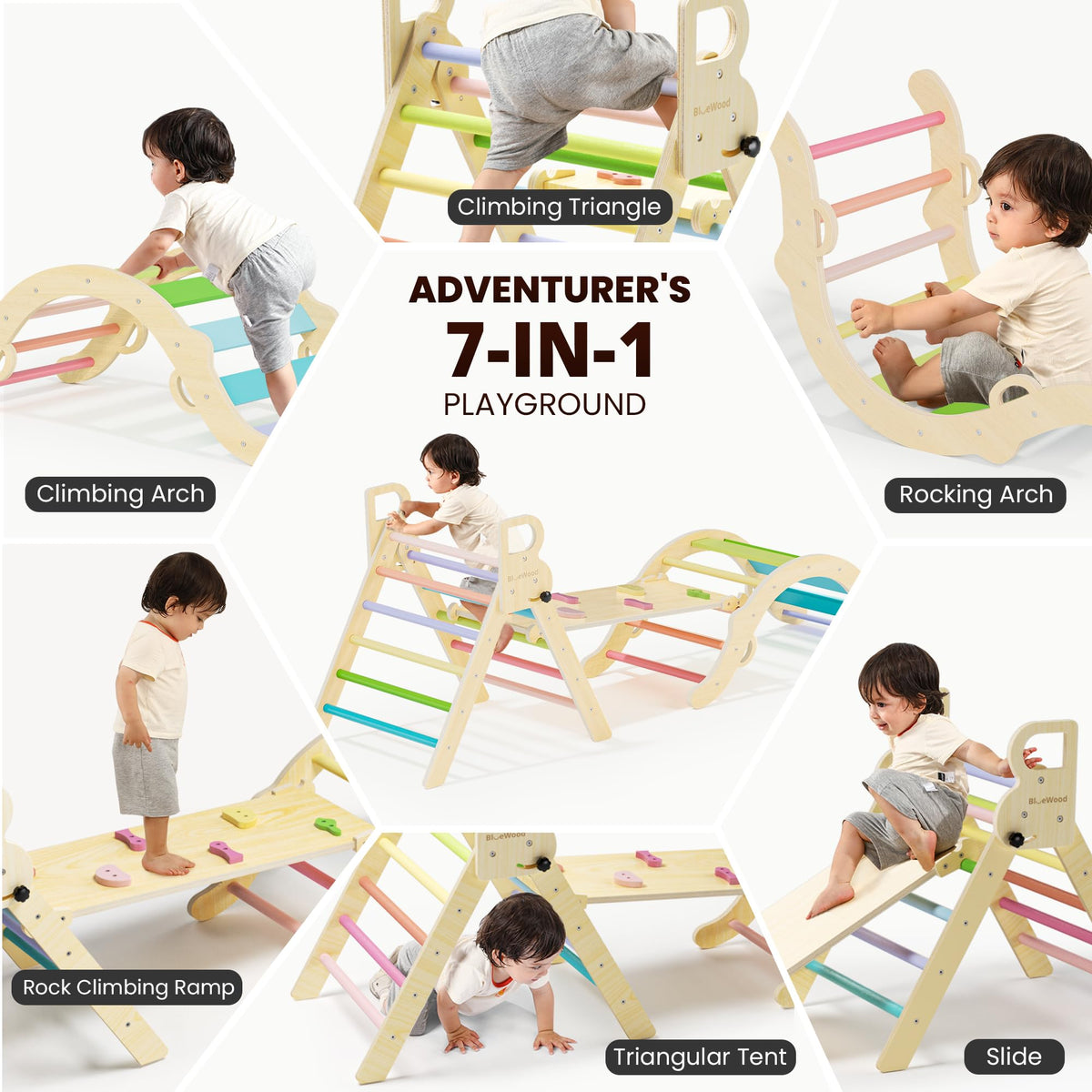 BlueWood Pikler Triangle Ladder supports confident climbing with stable, easy-to-grip steps.