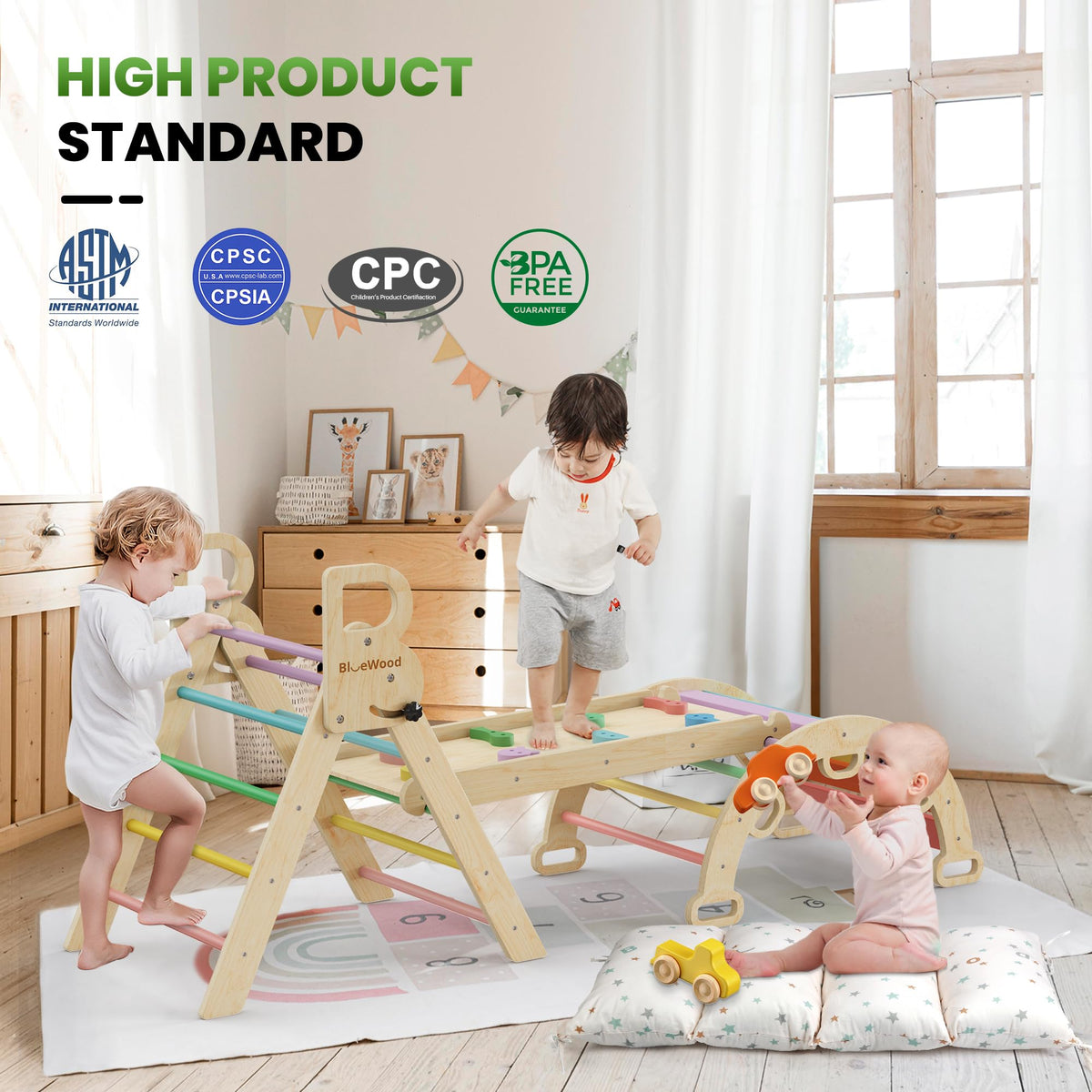 BlueWood 9-in-1 setup supports varied toddler play experiences.