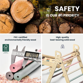 BlueWood Pikler safety-certified wooden climber for worry-free play.