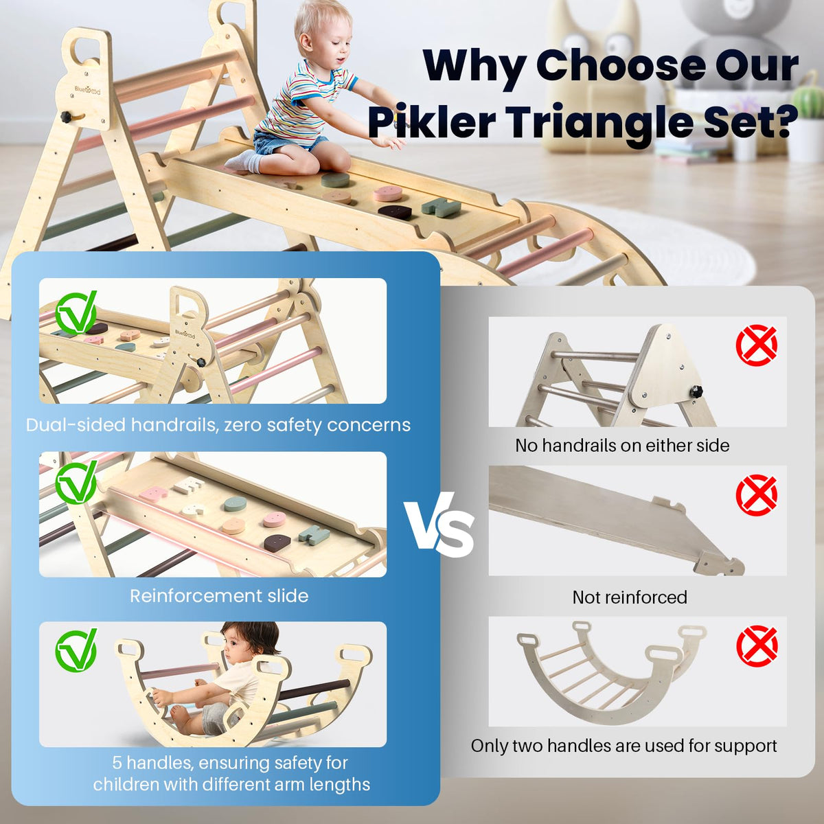 BlueWood Pikler set slide and arch ladder supports active, imaginative play.