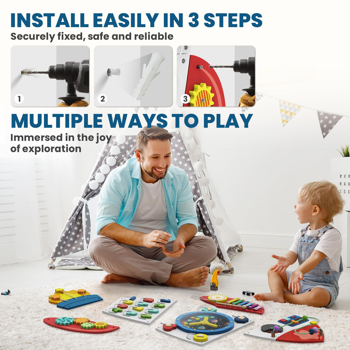 BlueWood Rocket promotes parent-child interaction during collaborative play.