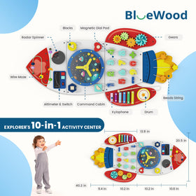 BlueWood Rocket sensory panel designed for Montessori-inspired imaginative play.
