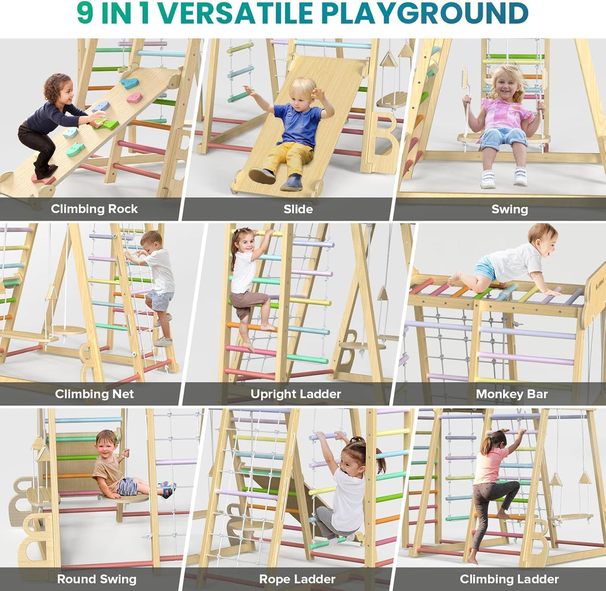 BlueWood safety B-support design boosts stability during climbing and play.
