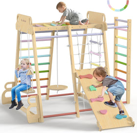 BlueWood upgraded indoor jungle gym slide enhances safe indoor play and imaginative exploration.