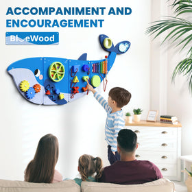 BlueWood Whale Busy Board eco materials emphasize safety and sustainability for kids.