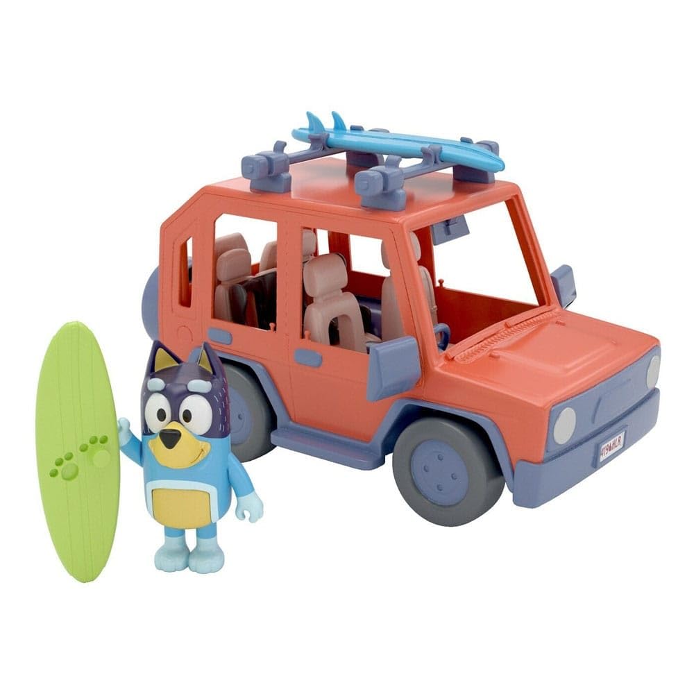Bluey 4WD family vehicle with top open, fits four figures for playtime.