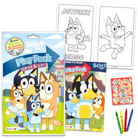 Bluey stickers and coloring utensils included in each pack for creative play.