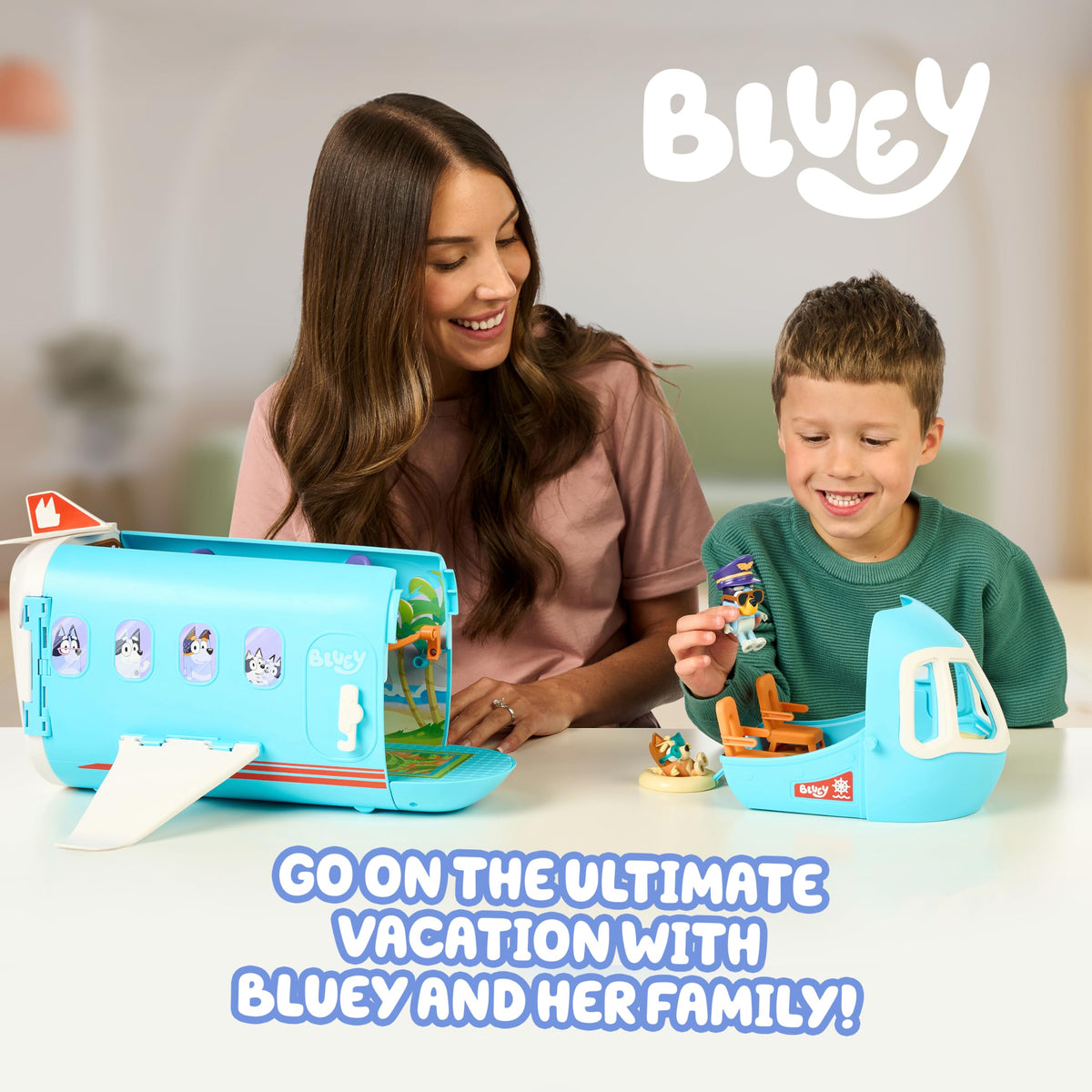 Bluey airplane toy open resort scene showing two-level holiday space.
