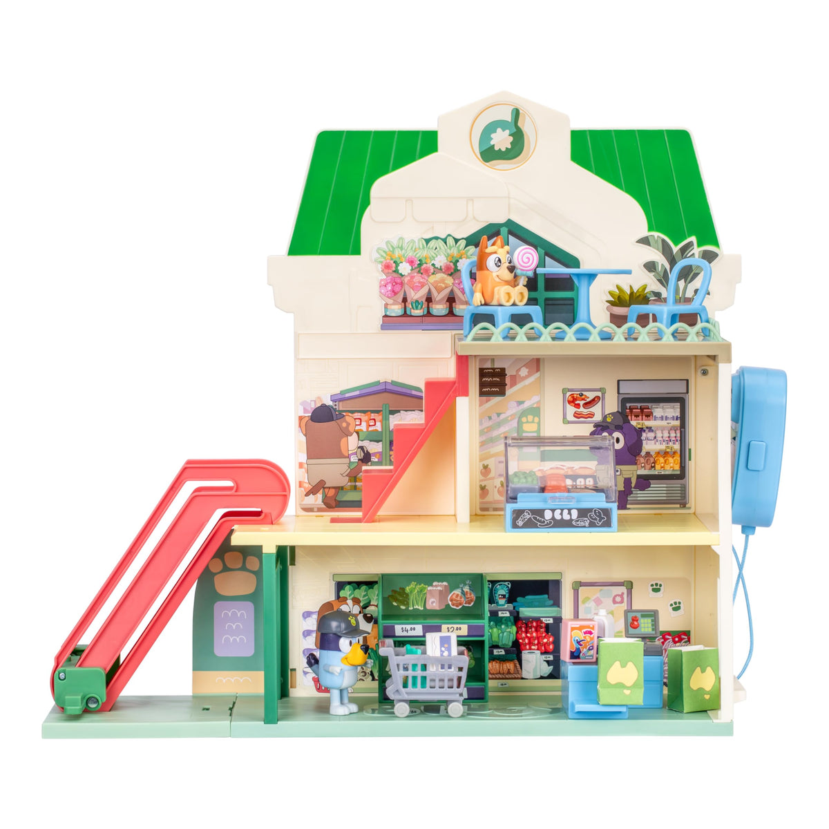 Bluey and Bingo supermarket escalator in action for dynamic pretend play.