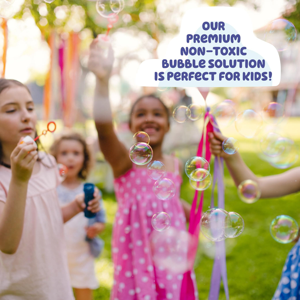 Bluey bubbles are non-toxic and dye-free for safe play.