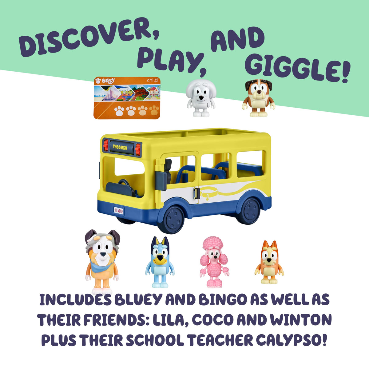 Bluey and Bingo figures with movable limbs for storytelling.