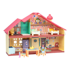 Bluey Celebration Home Playset shows a colorful birthday setting for imaginative play