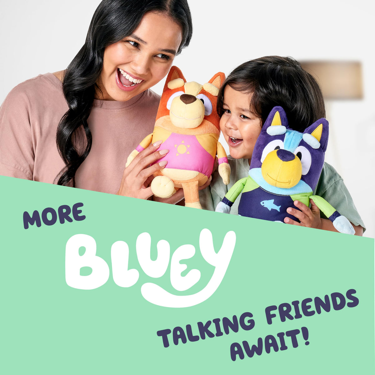 Bluey Chattermax soft fabric detail highlights premium plush quality for cozy cuddles.
