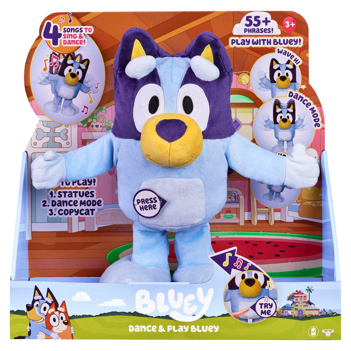 Bluey Dance and Play plush deluxe fabric and embroidery for cozy cuddles.