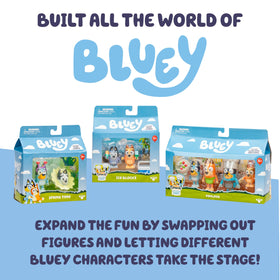Bluey figure set with Chattermax, Floppy, and Grey Dancer boosts storytelling.