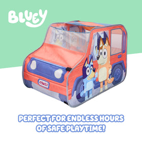 Bluey Heeler 4WD pop-up tent suitable for indoor and outdoor use by toddlers