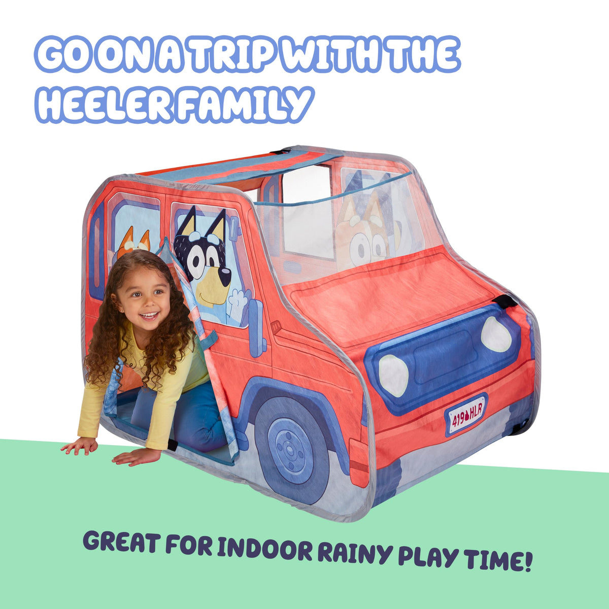 Bluey Heeler 4WD pop-up tent mesh windscreen for breathable driving pretend play