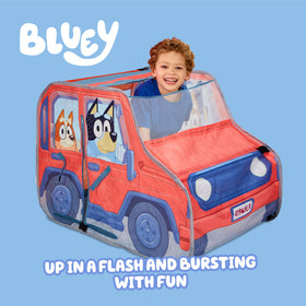 Bluey Heeler 4WD pop-up tent with open door for easy access and imaginative play