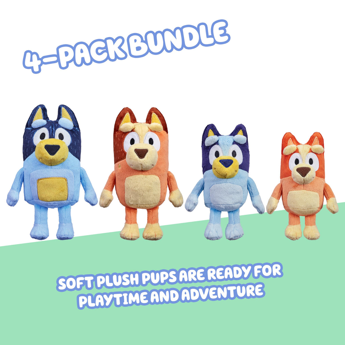 Bluey, Bingo, Bandit, and Chilli figures ready for storytime.