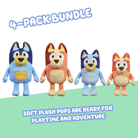 Bluey, Bingo, Bandit, and Chilli figures ready for storytime.