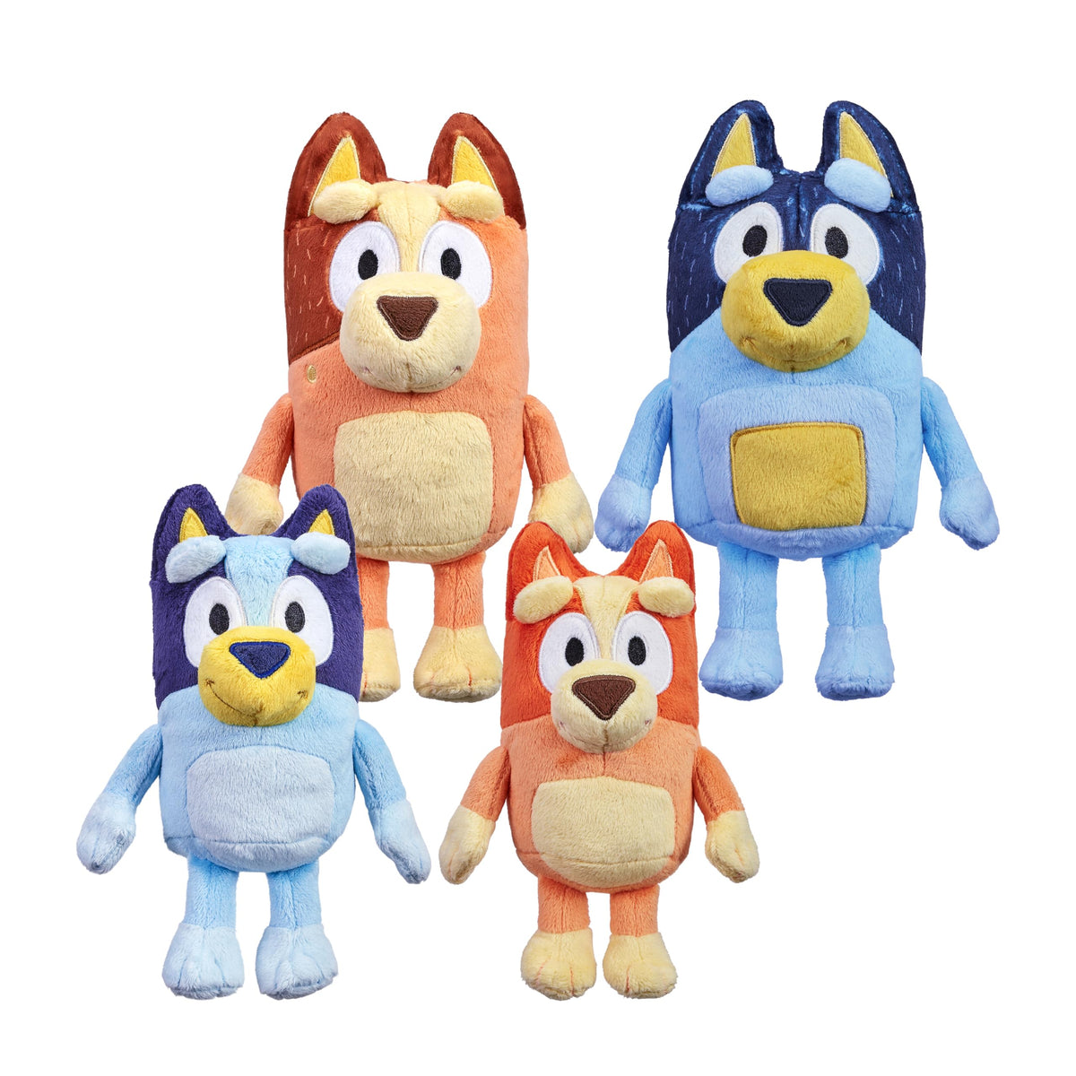 Bluey Heeler family pack in deluxe fabric for cuddly play.