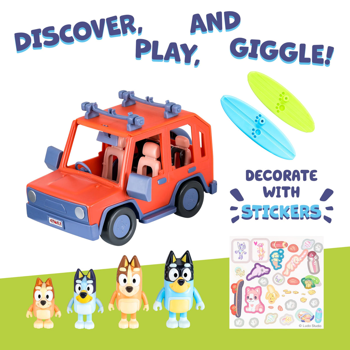 Bluey Heeler removable surfboards on roof rack boost beach-day pretend play and imagination.