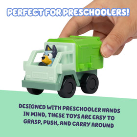 Bluey Mini Racers 4WD; all-terrain-ready toy for indoor and backyard adventures.