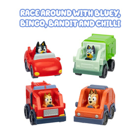 Bluey Mini Racers convertible; portable-size car for steering practice and road-trip play.