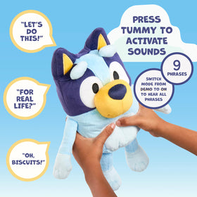 Bluey theme song; singing along with a friendly musical toy