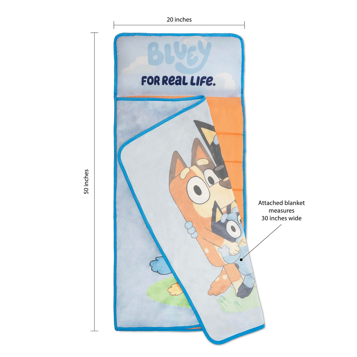 Bluey nap mat built-in pillow offers cozy support.