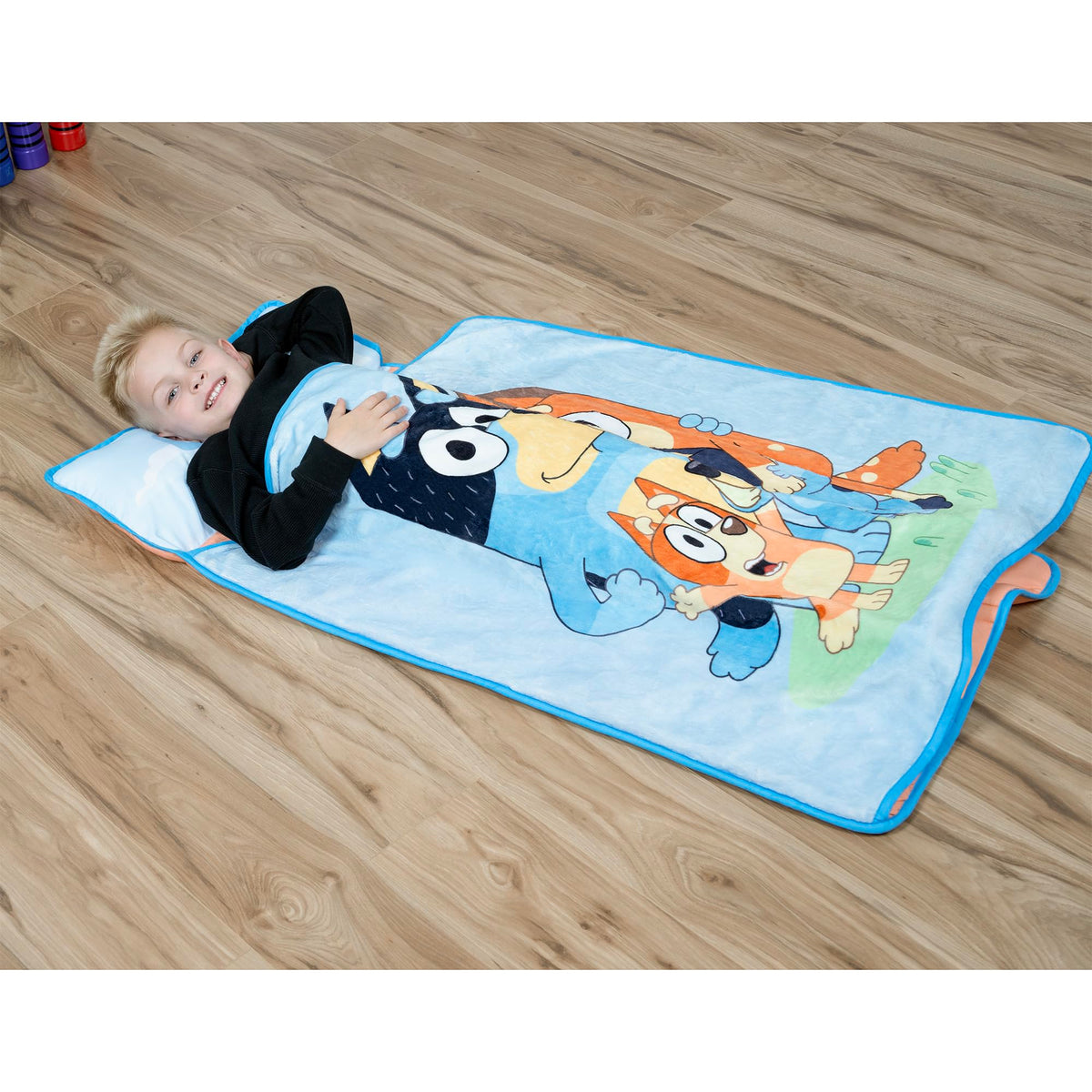 Bluey nap mat carry handle for quick transport.