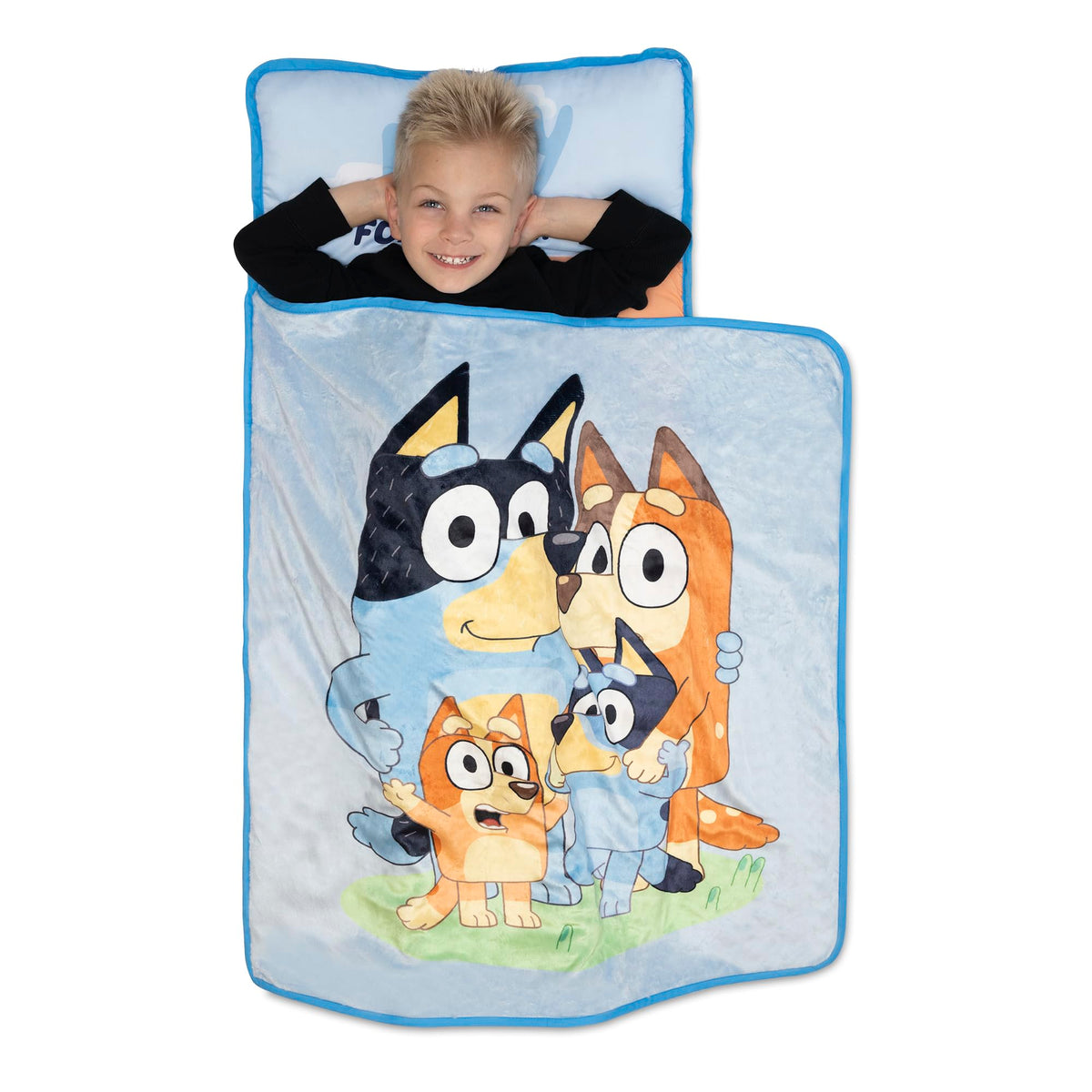Bluey nap mat plush blanket adds warmth for naps.
