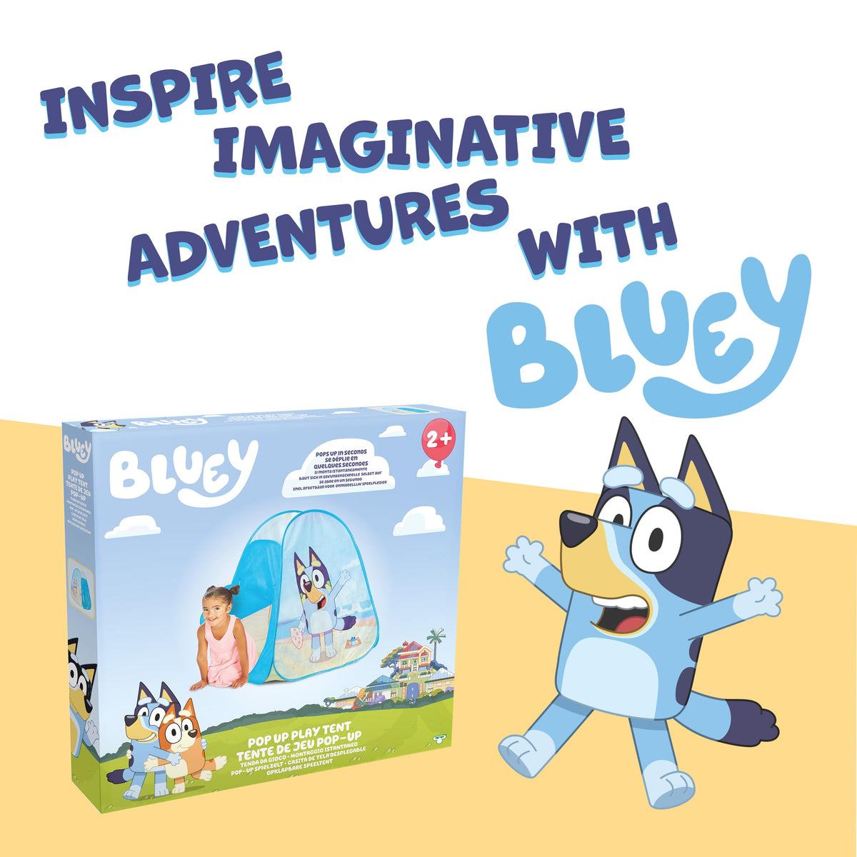 Bluey Pop N Fun Play Tent compact when collapsed for travel and sleepovers.