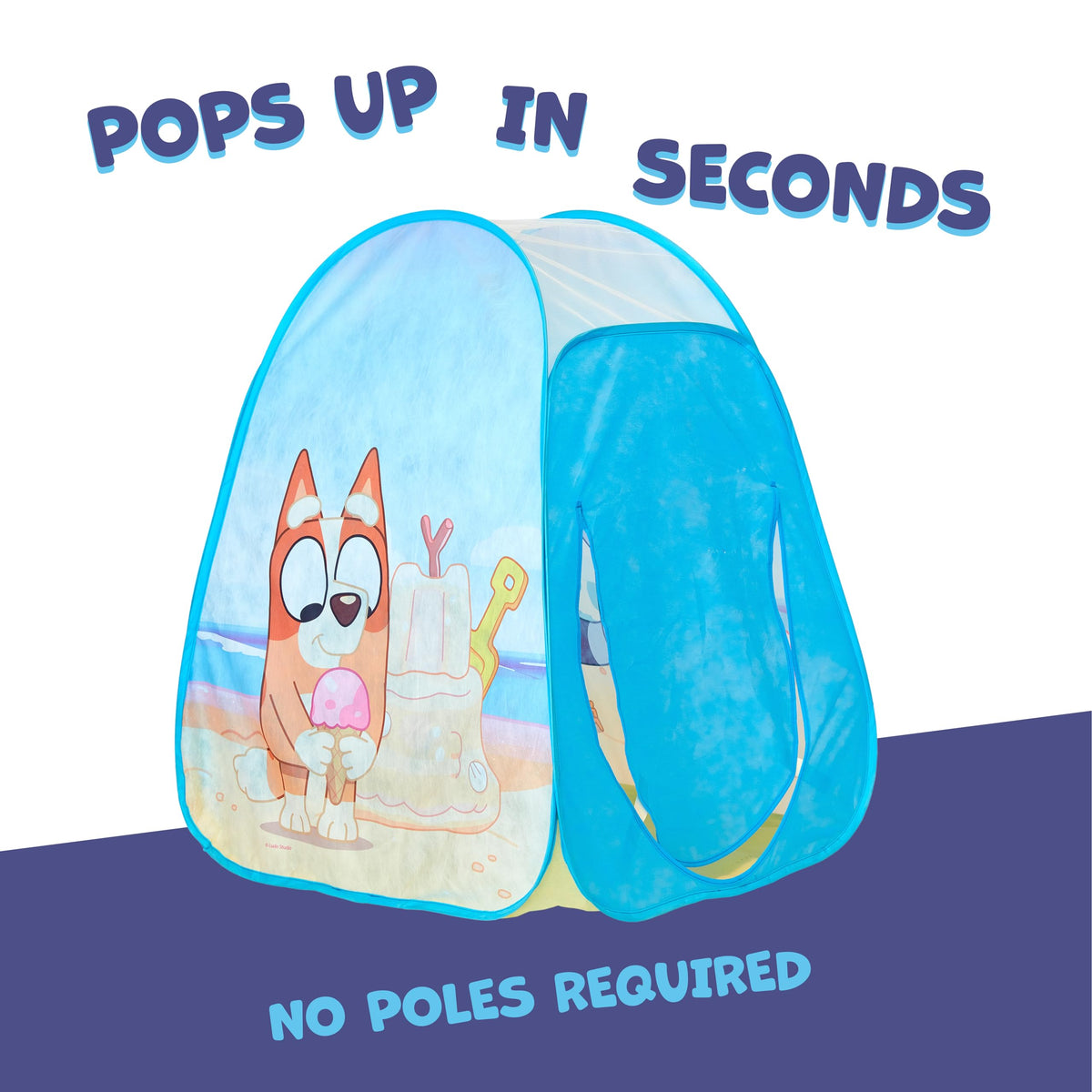 Bluey Pop N Fun Play Tent door peek for cozy hide-and-seek adventures.