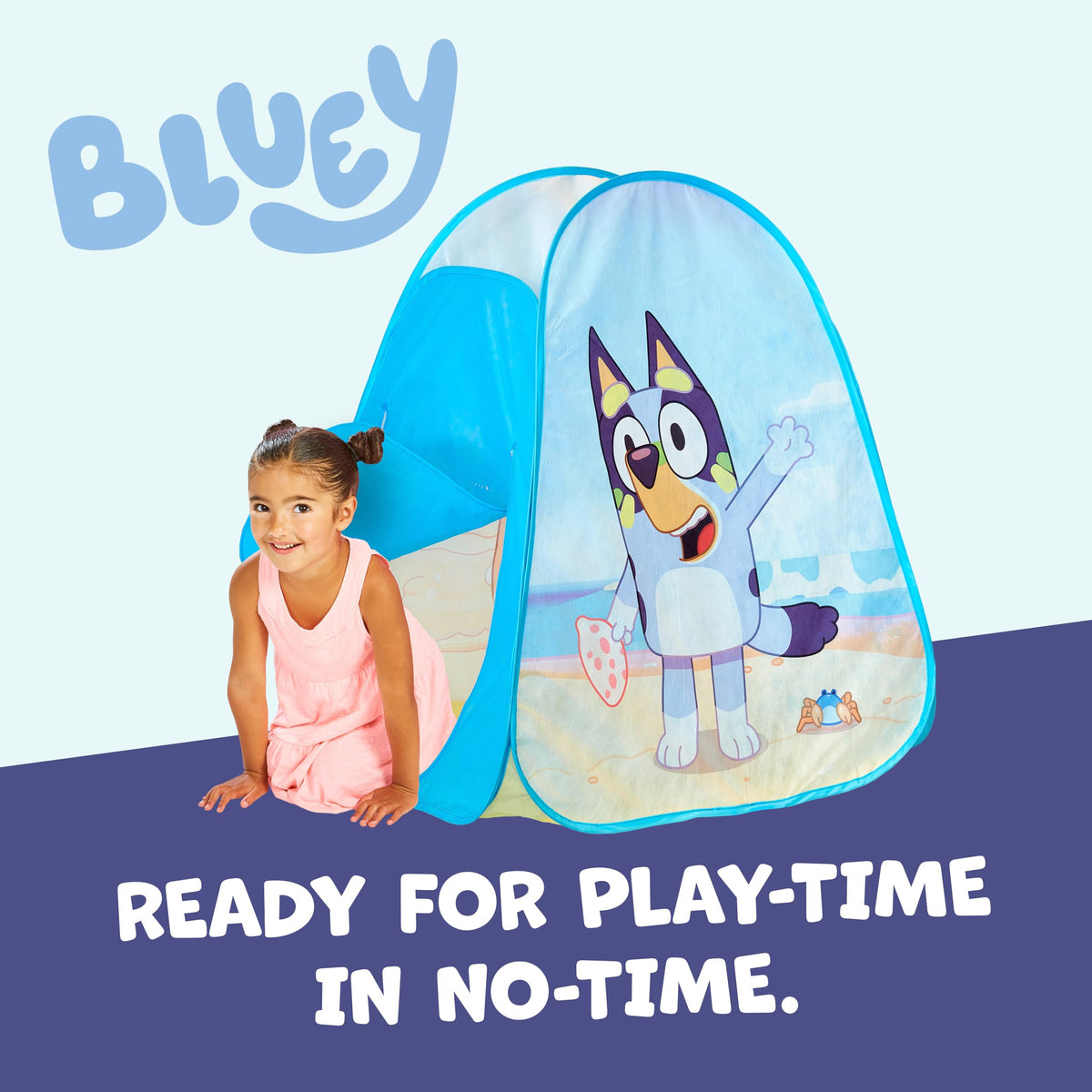Bluey Pop N Fun Play Tent setup in seconds for spontaneous play.