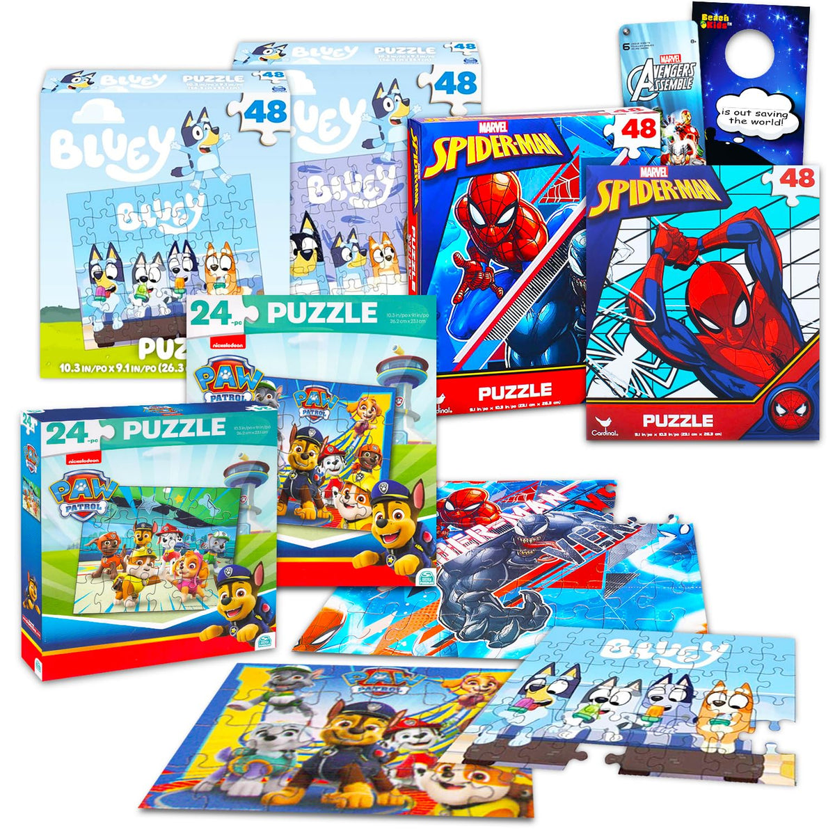 Bluey 24-piece puzzle setup promotes cooperative play and focus.