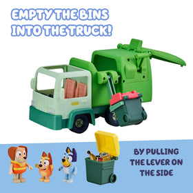 Rubbish bins attach to the Bluey truck for interactive tipping play.