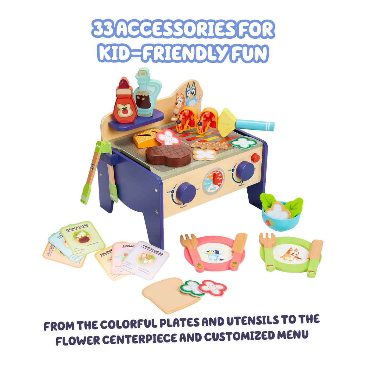 Bluey tongs for kid-friendly grilling and serving pretend meals.