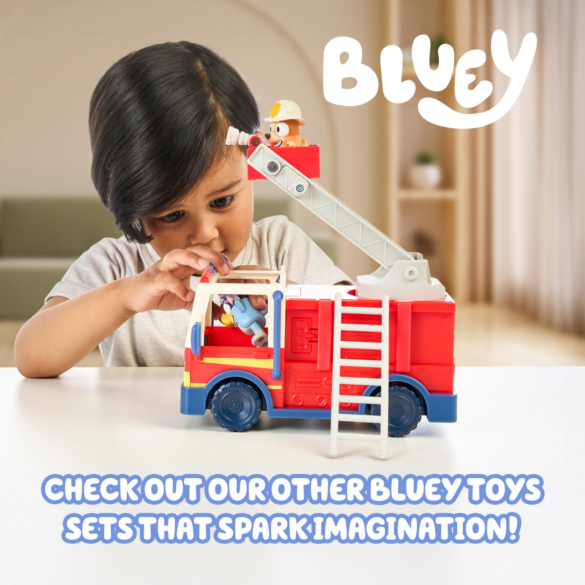 Bluey truck cabin with two figures ready for shared road trips.