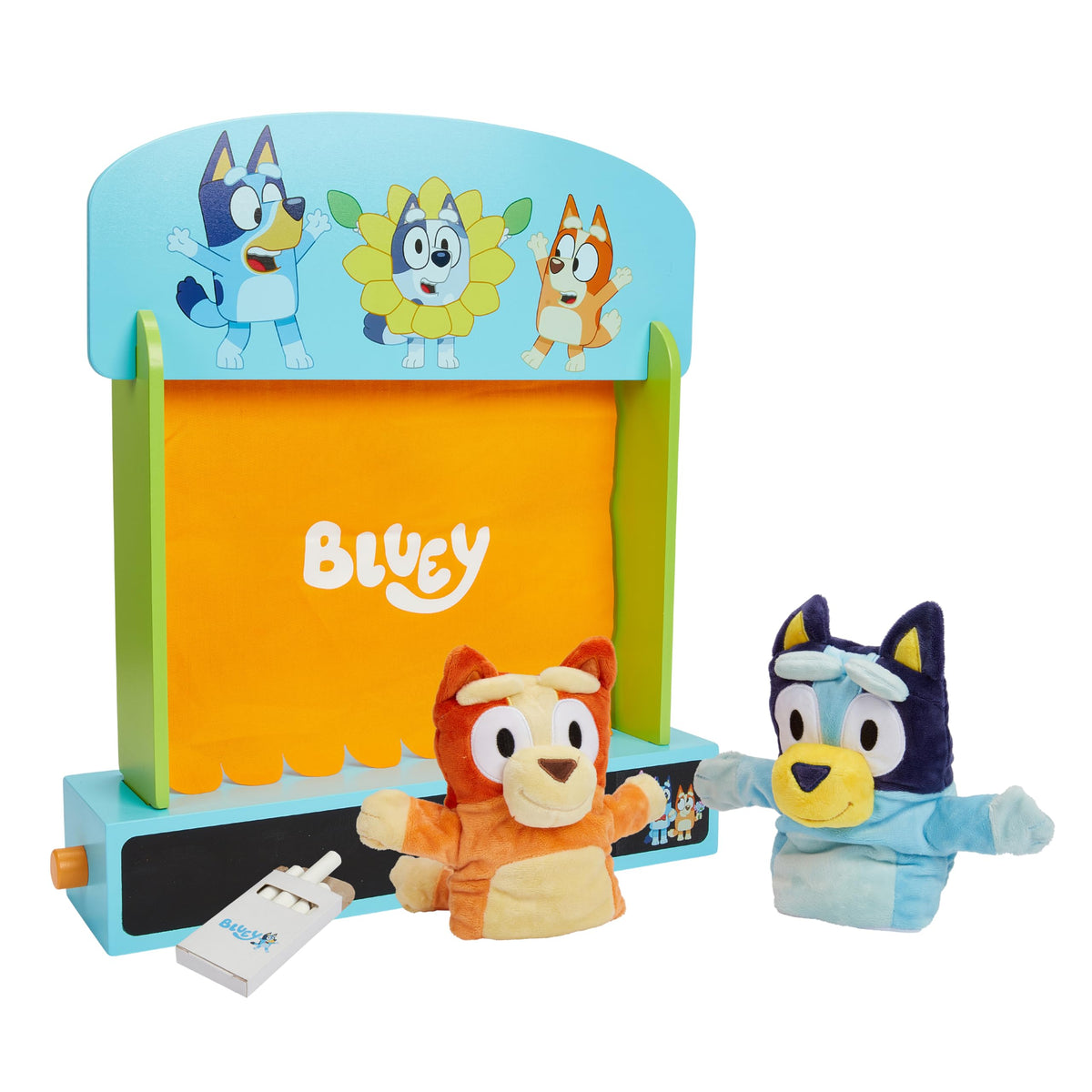 Bluey wooden puppet theater 20-inch stage for imaginative play.