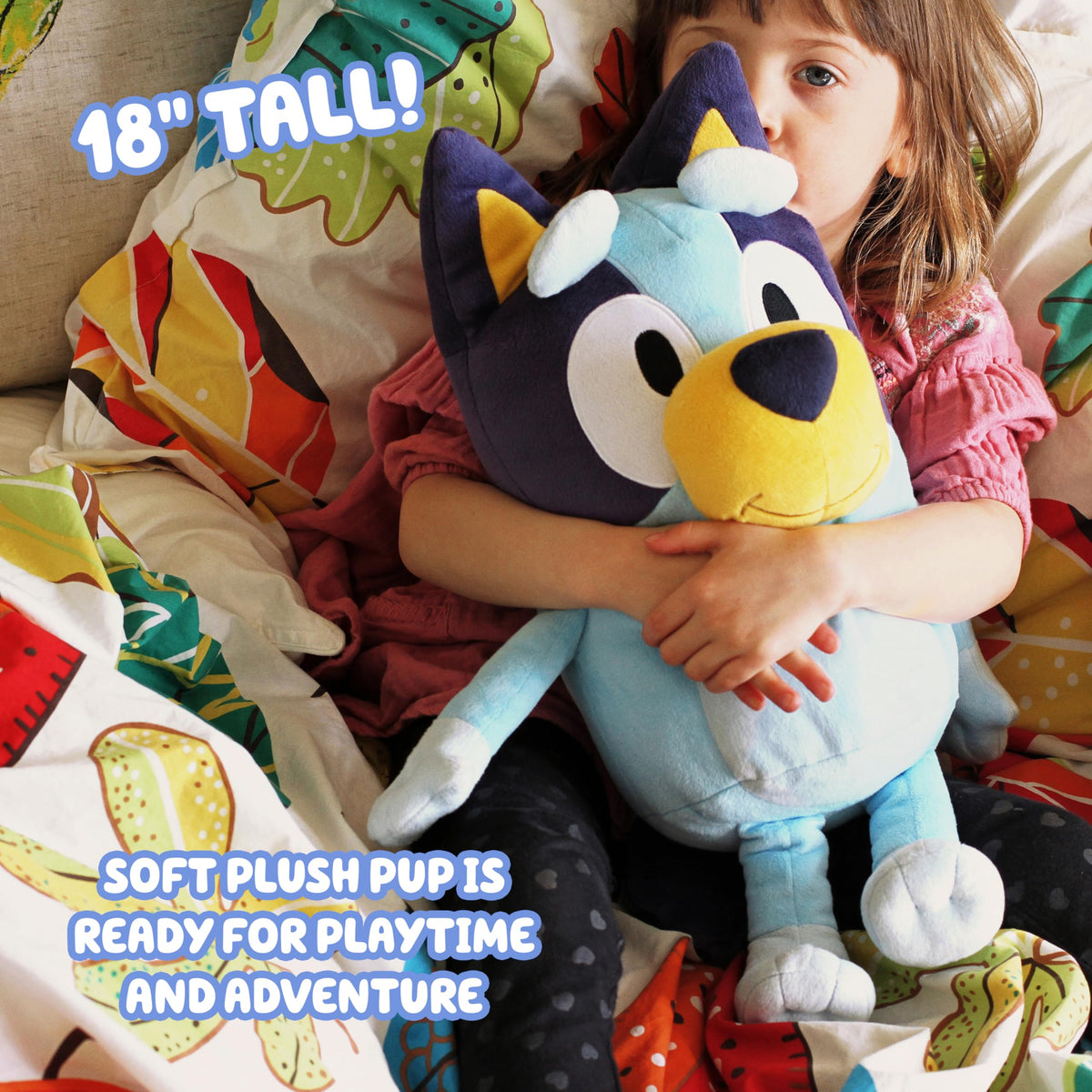 Bluey plush with durable stitching for long-lasting play and snuggles.