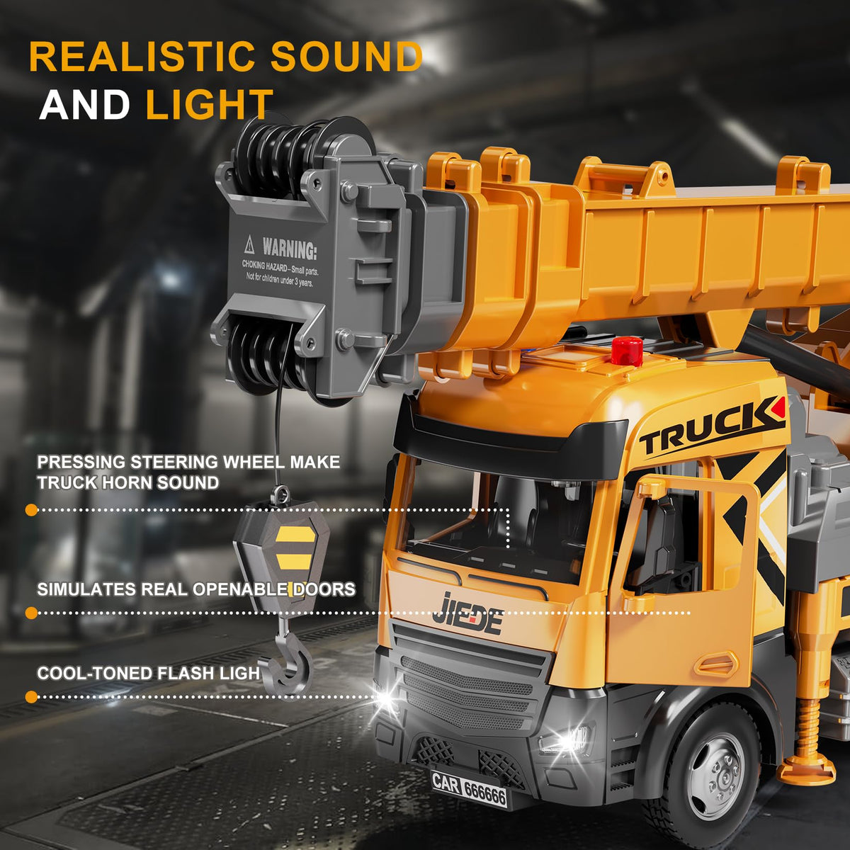 BLUEYAK crane with flexible joints enables realistic lifting and placement during play.