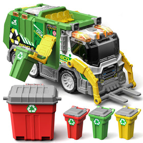 BLUEYAK large friction-powered garbage truck toy set front view for immersive pretend-play