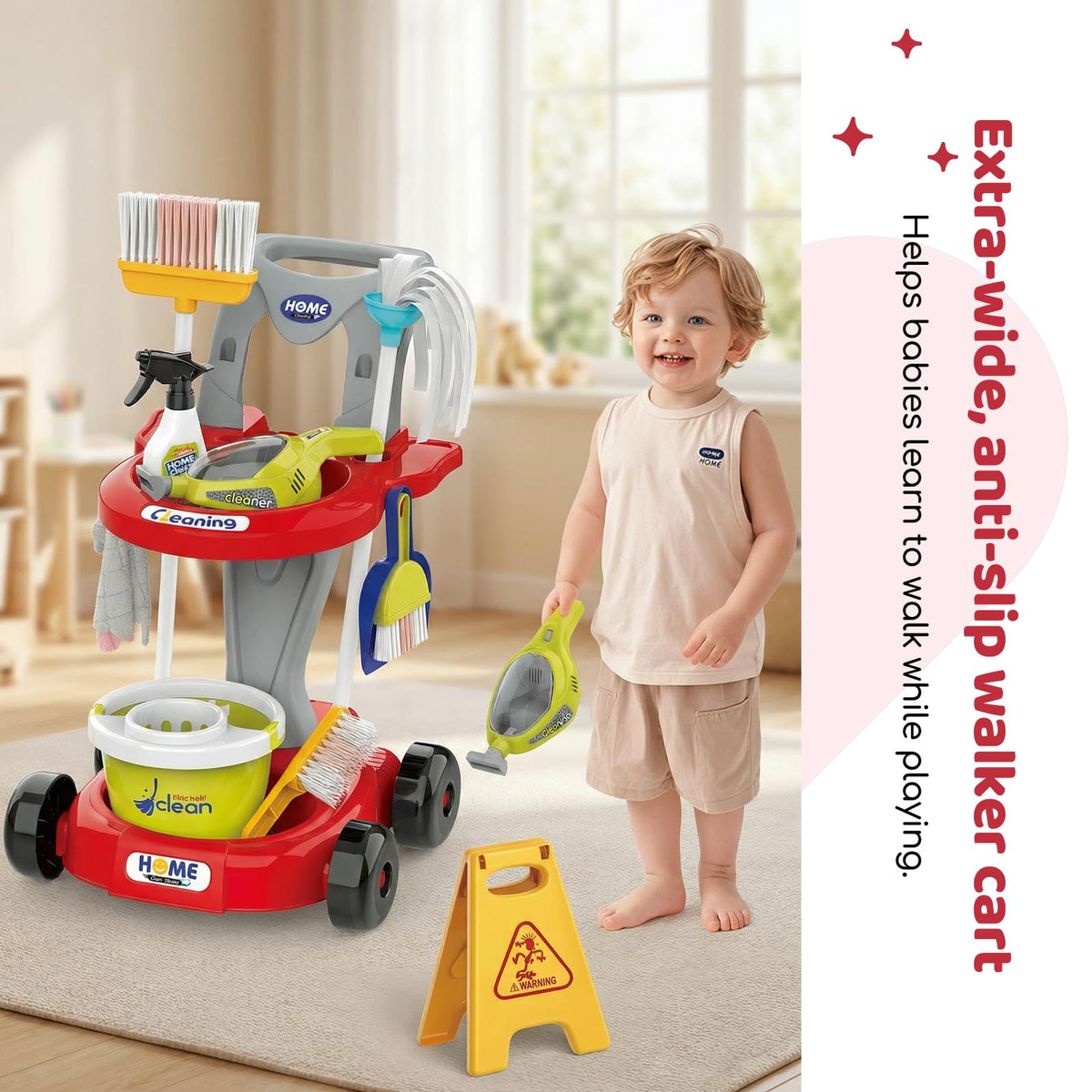 Bluocean cute cart close-up, vivid red finish invites play.